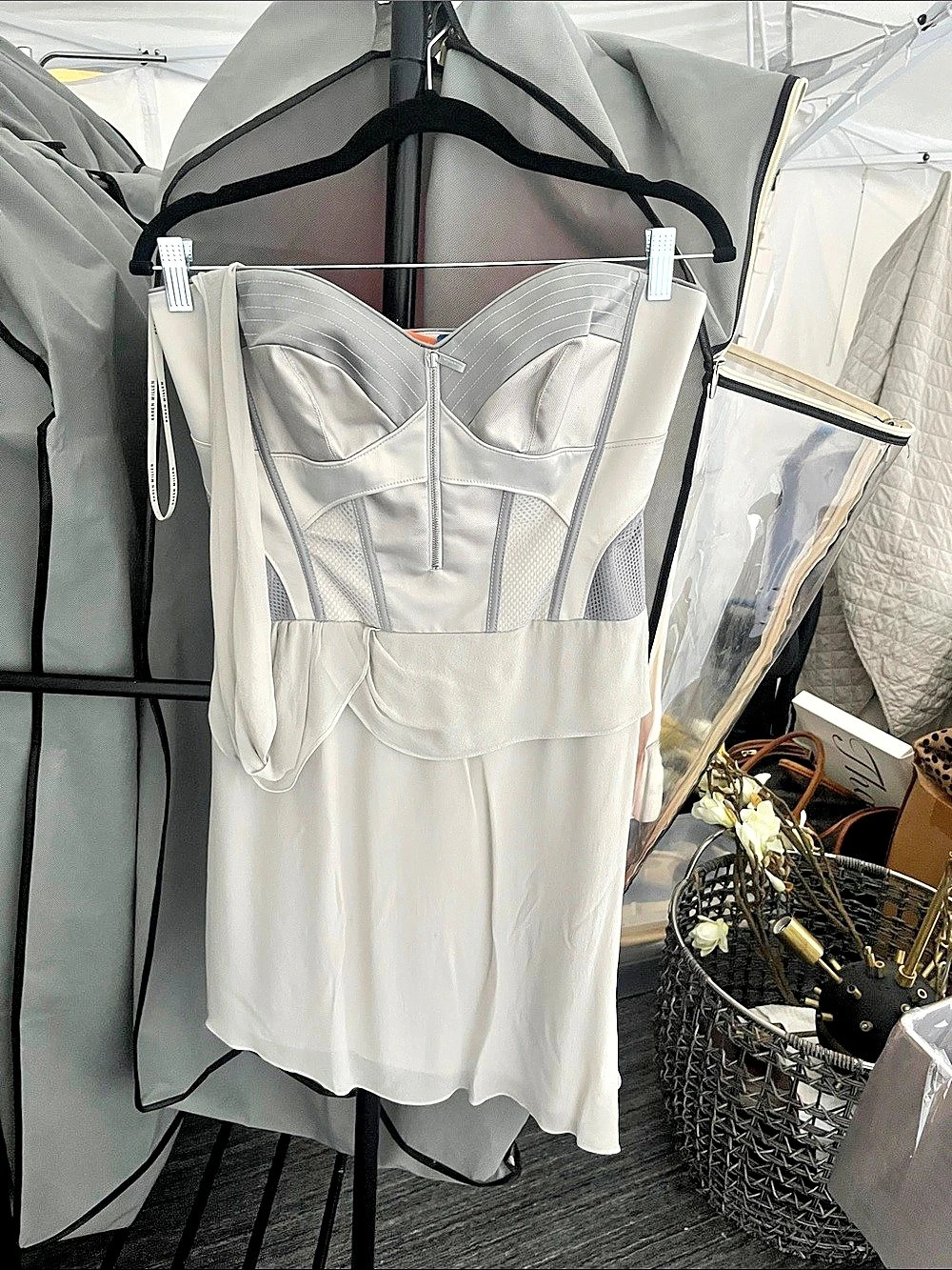 Karen Millen Pale Grey Silk Bodice Bustier Bodycon Dress Mini Dress